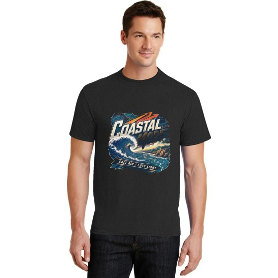 Men's Coastal Mode Wave Graphic Short Sleeve Crew Neck Cotton T-Shirt