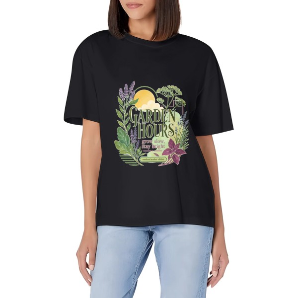 Women's Garden Hours Botanical Everyday Graphic Short Sleeve Crew Neck Cotton T-Shirt