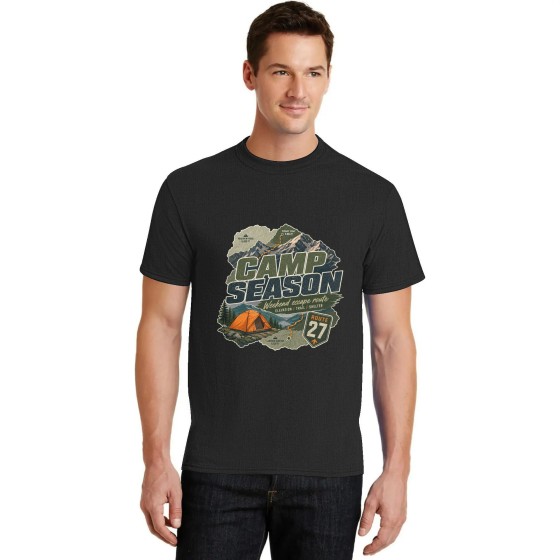 Men's Camp Season Mountain Graphic Short Sleeve Crew Neck Cotton T-Shirt