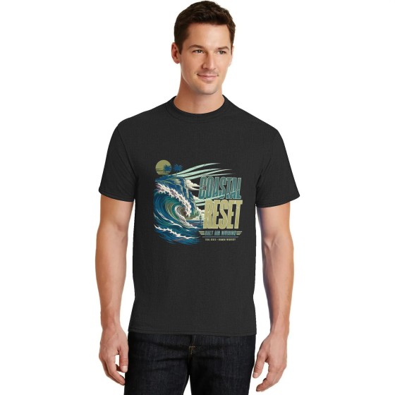 Men's Coastal Reset Wave Graphic Short Sleeve Crew Neck Cotton T-Shirt