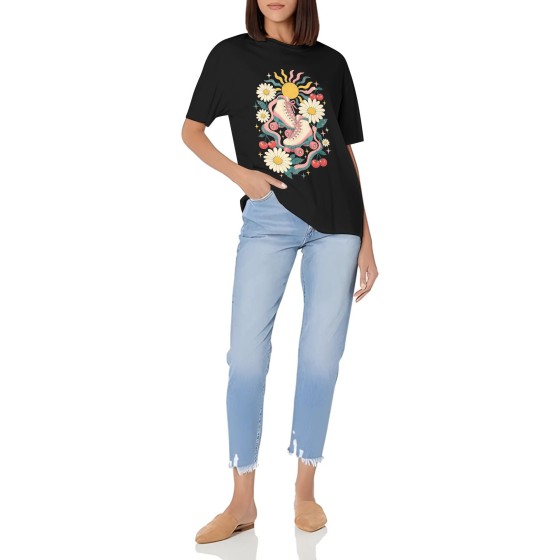 Women's Daisy Roller Summer Graphic Short Sleeve Crew Neck Cotton T-Shirt
