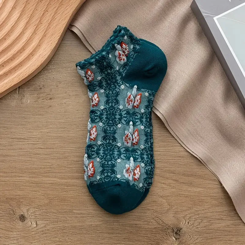 5-Pairs: Vintage Court Style Short Socks