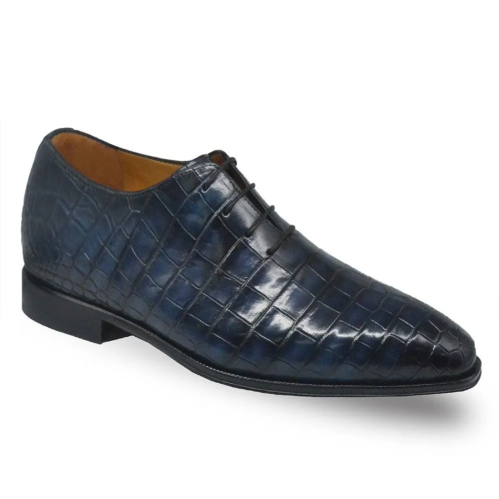 7 CM/2.76 Inches CMR CHAMARIPA Men's Navy Alligator Leather Oxford Elevator Shoes - Handcrafted Luxury Footwear