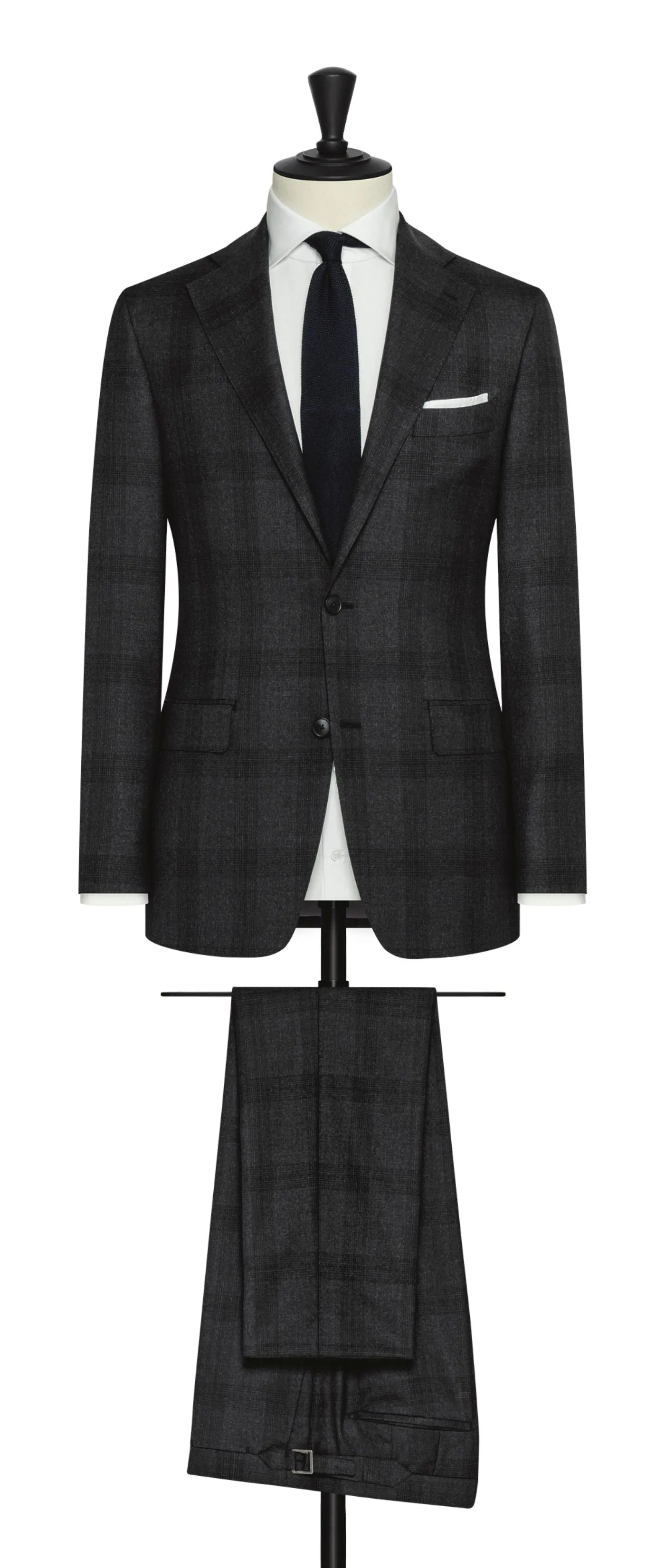 Angelico 365 Doppio Ritorto S130 Merino Twill Mouliné Wool Charcoal with Subtle Black Check