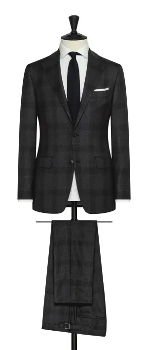 Angelico 365 Doppio Ritorto S130 Merino Twill Mouliné Wool Charcoal with Subtle Black Check