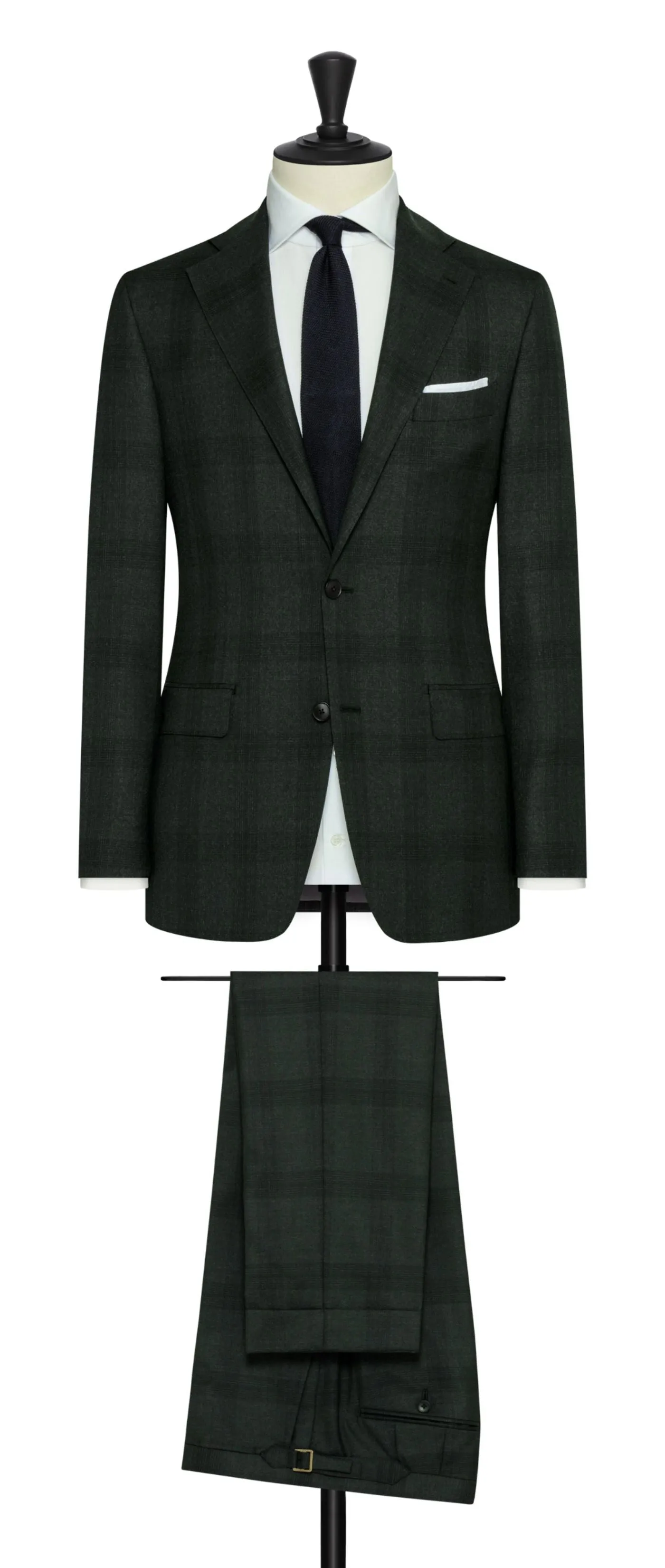 Angelico 365 Doppio Ritorto S130 Merino Twill Mouliné Wool Forest Green with Subtle Black Check