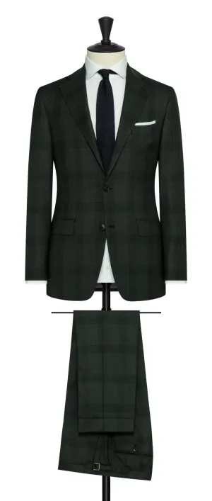 Angelico 365 Doppio Ritorto S130 Merino Twill Mouliné Wool Forest Green with Subtle Black Check