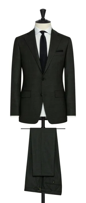 Angelico 365 Doppio Ritorto S130 Merino Wool Forest Green with Subtle Check