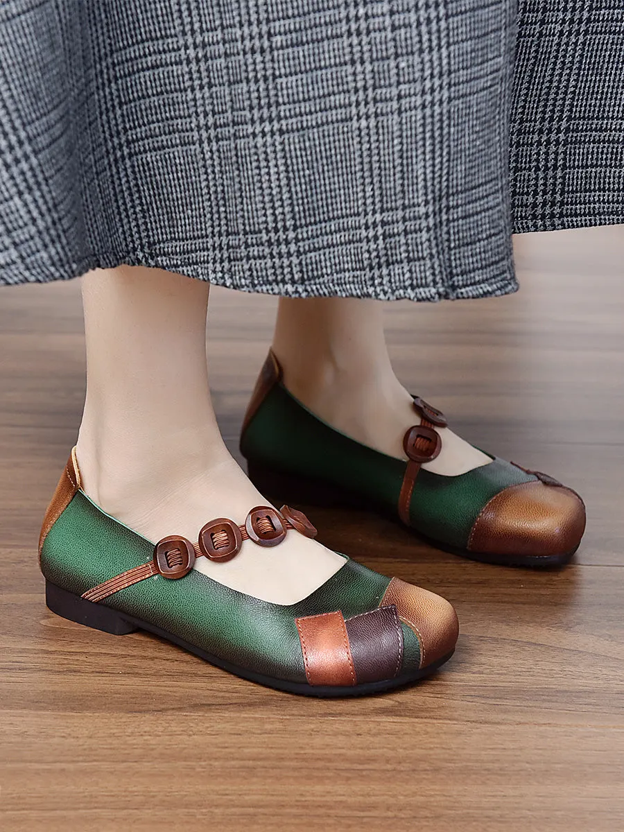 Babakud Women Spring Retro Leather Patchwork Flats Shoes