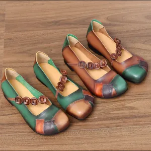 Babakud Women Spring Retro Leather Patchwork Flats Shoes