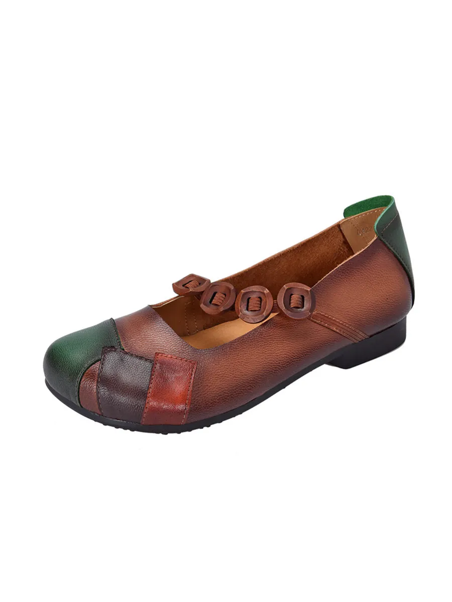 Babakud Women Spring Retro Leather Patchwork Flats Shoes
