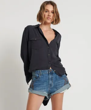 Bandits Low Waist Motif Denim Shorts - Westland Blue