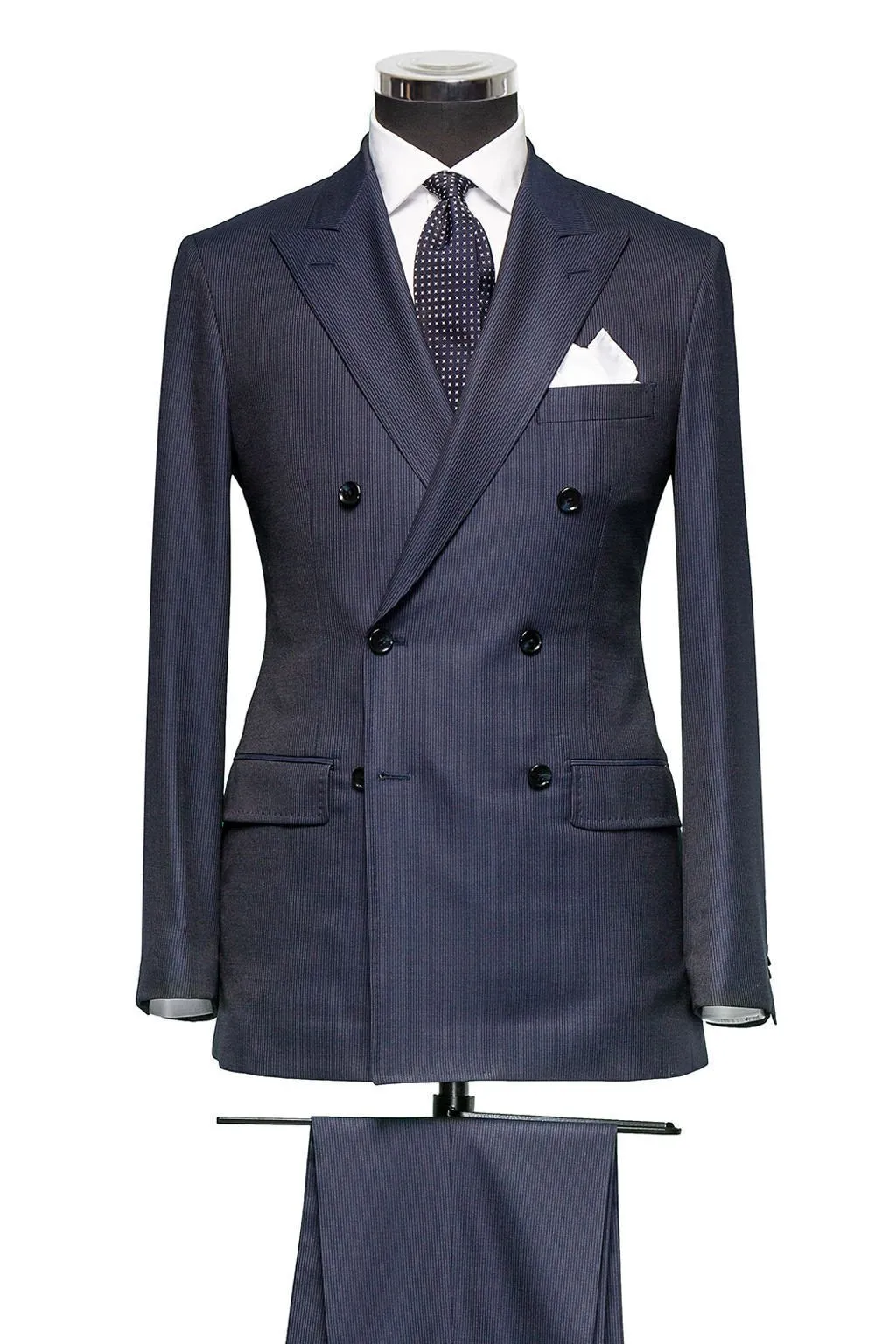 Barberis Canonico 365 Essentials Merino Wool Midnight Blue Pinstripe Twill Weave