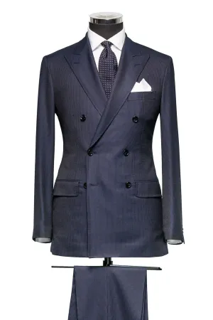 Barberis Canonico 365 Essentials Merino Wool Midnight Blue Pinstripe Twill Weave