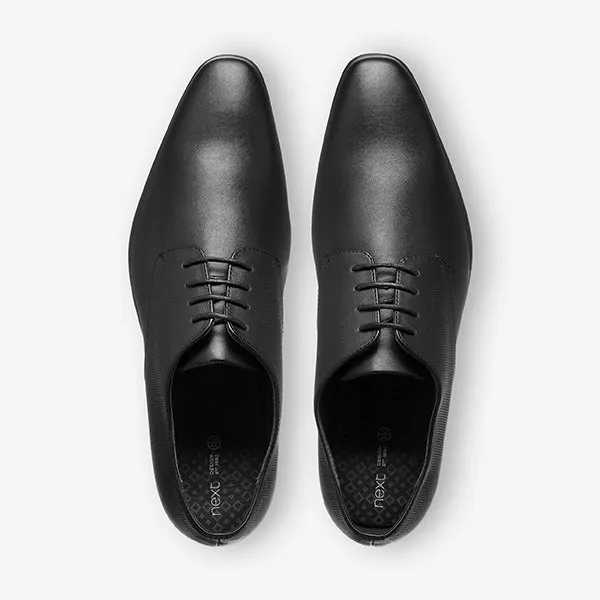 Black Textured Derby Shoes