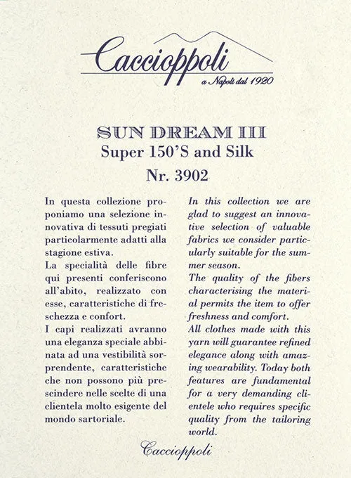 Caccioppoli Sun Dream Ink Blue Wool Silk Suit