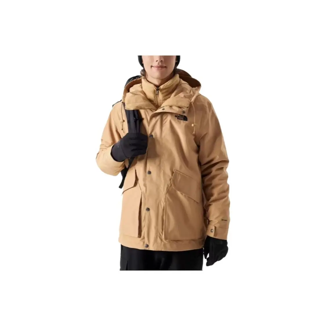 The North Face Urban Exploration 3-in-1 fleece inner liner athletic hooded zip waterproof and windproof warm hardshell jacket men's Khaki