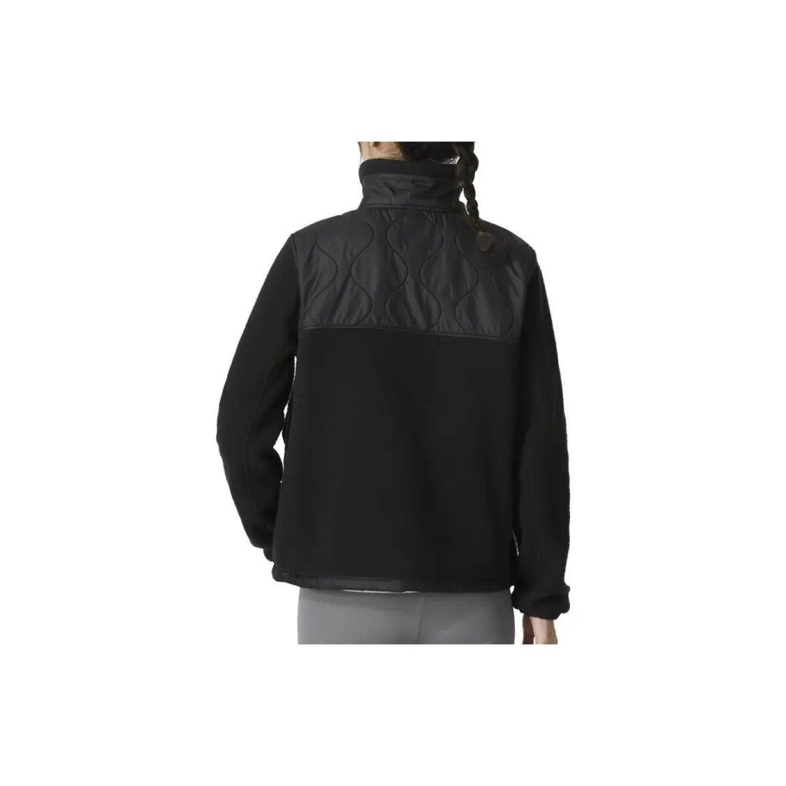 The North Face Urban Exploration outdoor casual colour block logo embroidered zip fleece vintage stand collar jacket women's Black