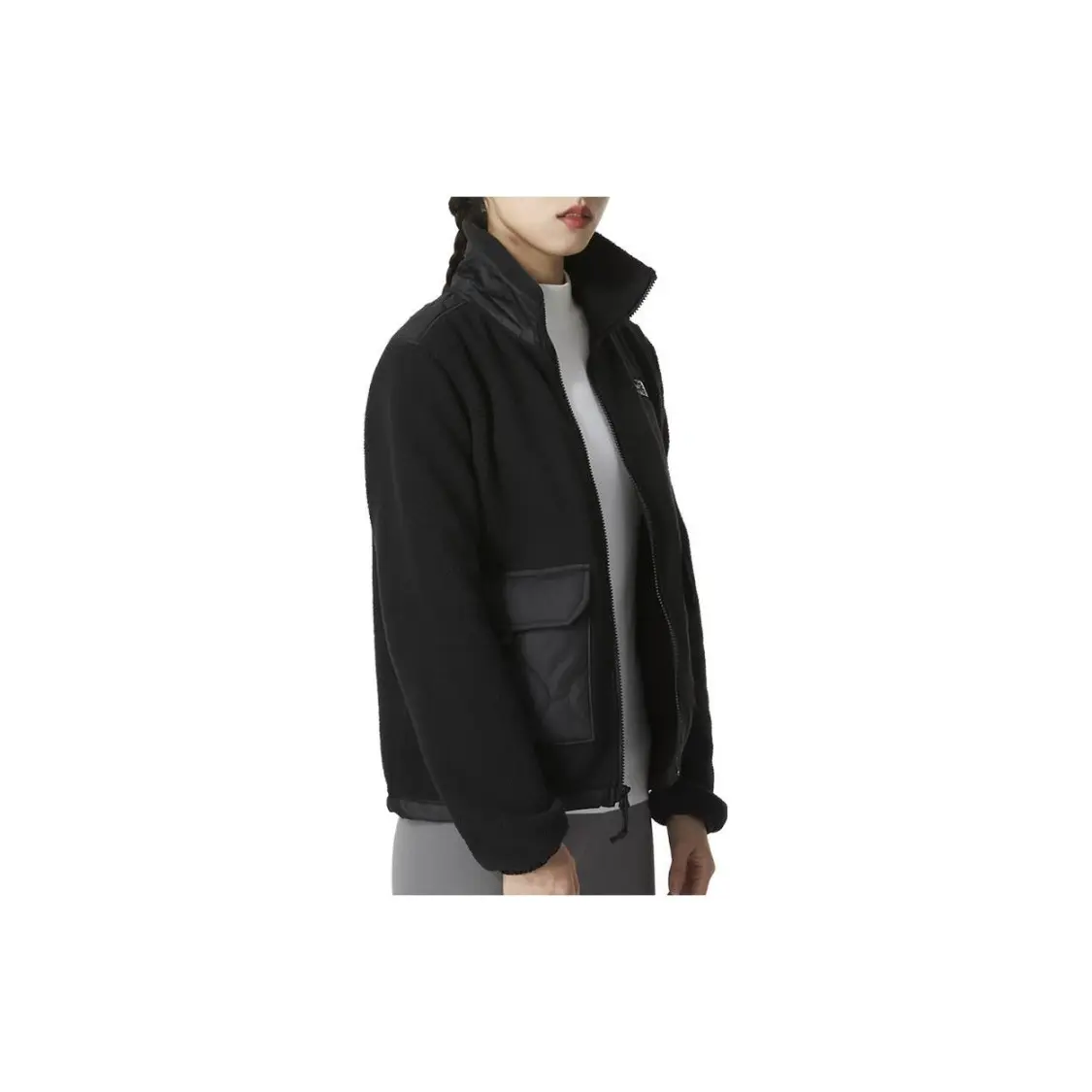 The North Face Urban Exploration outdoor casual colour block logo embroidered zip fleece vintage stand collar jacket women's Black