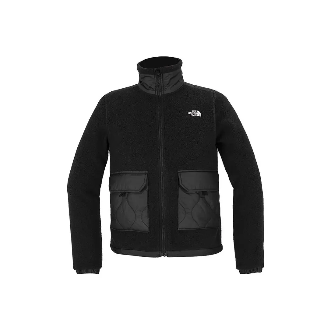 The North Face Urban Exploration outdoor casual colour block logo embroidered zip fleece vintage stand collar jacket women's Black