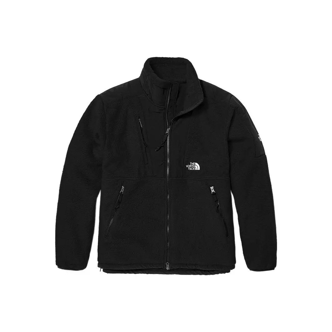 The North Face DENALI FW22 Solid fleece print logo zip stand collar vintage jacket men's Black