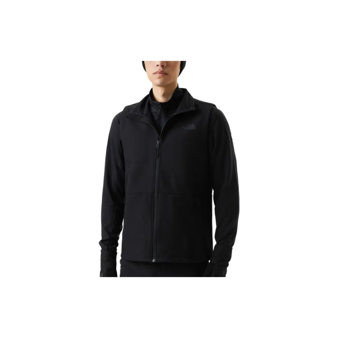 Solid stand collar zip vest men's Black