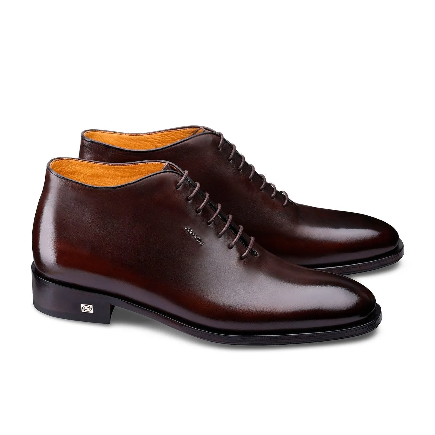 Cognac Leather Oxford Ankle Boots