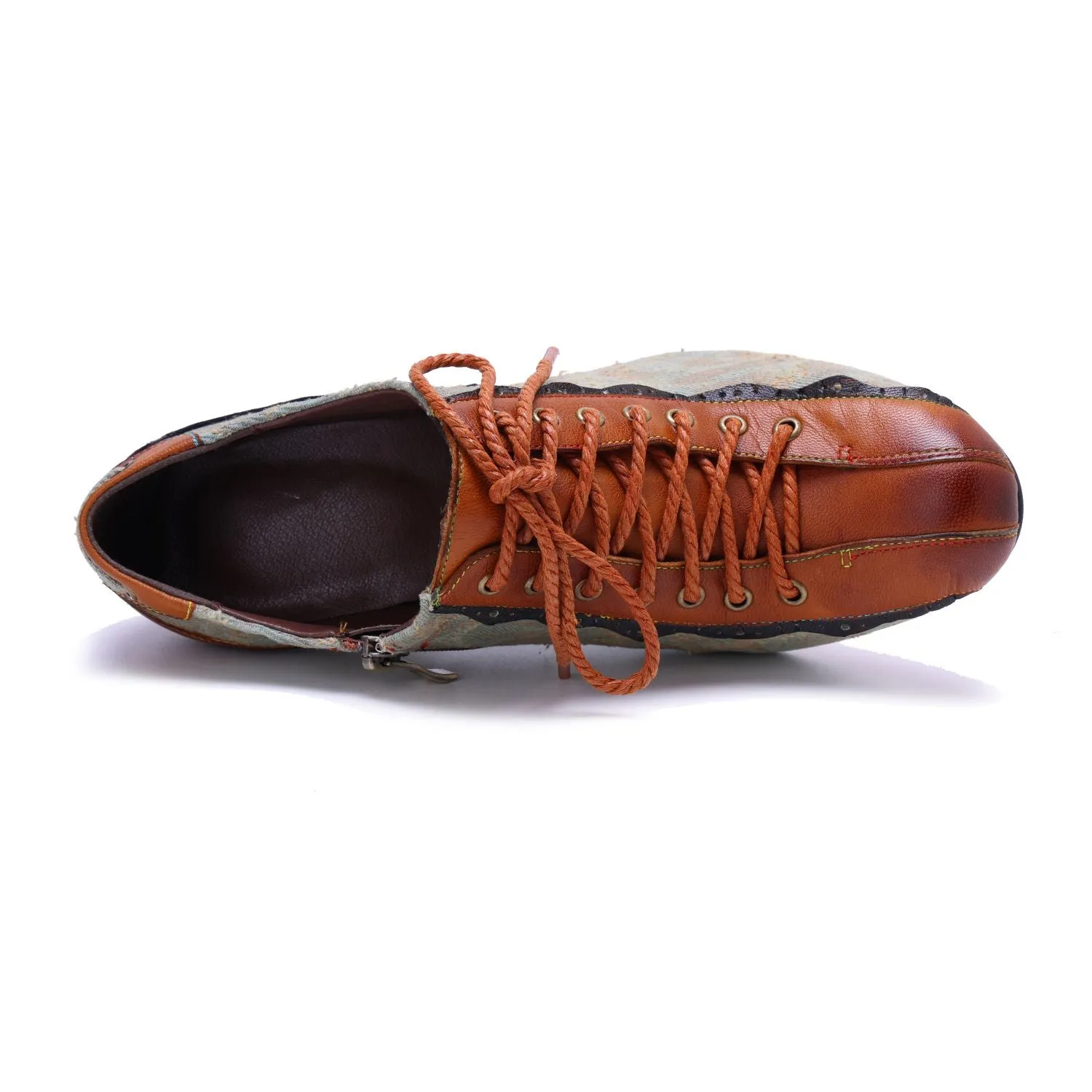 Denim Patchwork Contrast Color Lace-Up Zipper Pump (Ingrid)