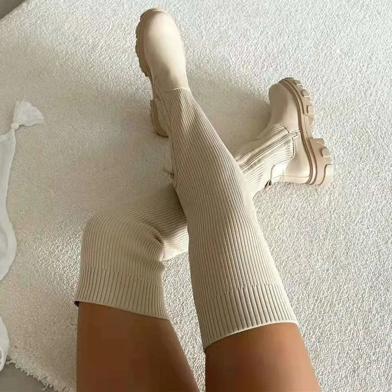 Fashion Patchwork Solid Color Round Keep Warm High Boots