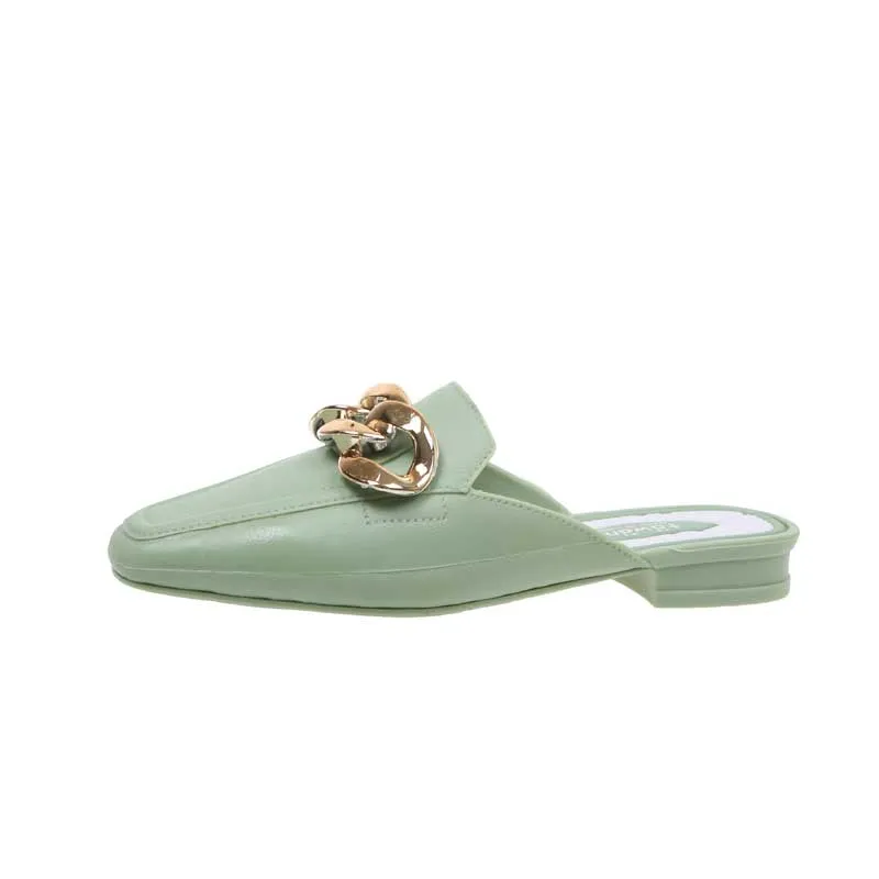 Finn Chain Pointed Toe Mule Summer Slippers Flat Lazy Casual Semi-Toe Box Sandals Outdoor Beach Shoes Women's Shoes