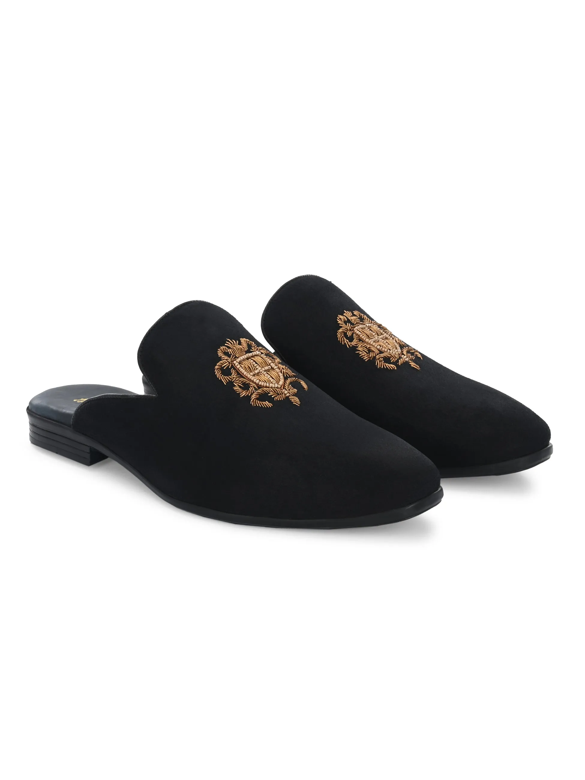 Hitz Men's Black Velvet Mule Shoes