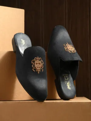 Hitz Men's Black Velvet Mule Shoes