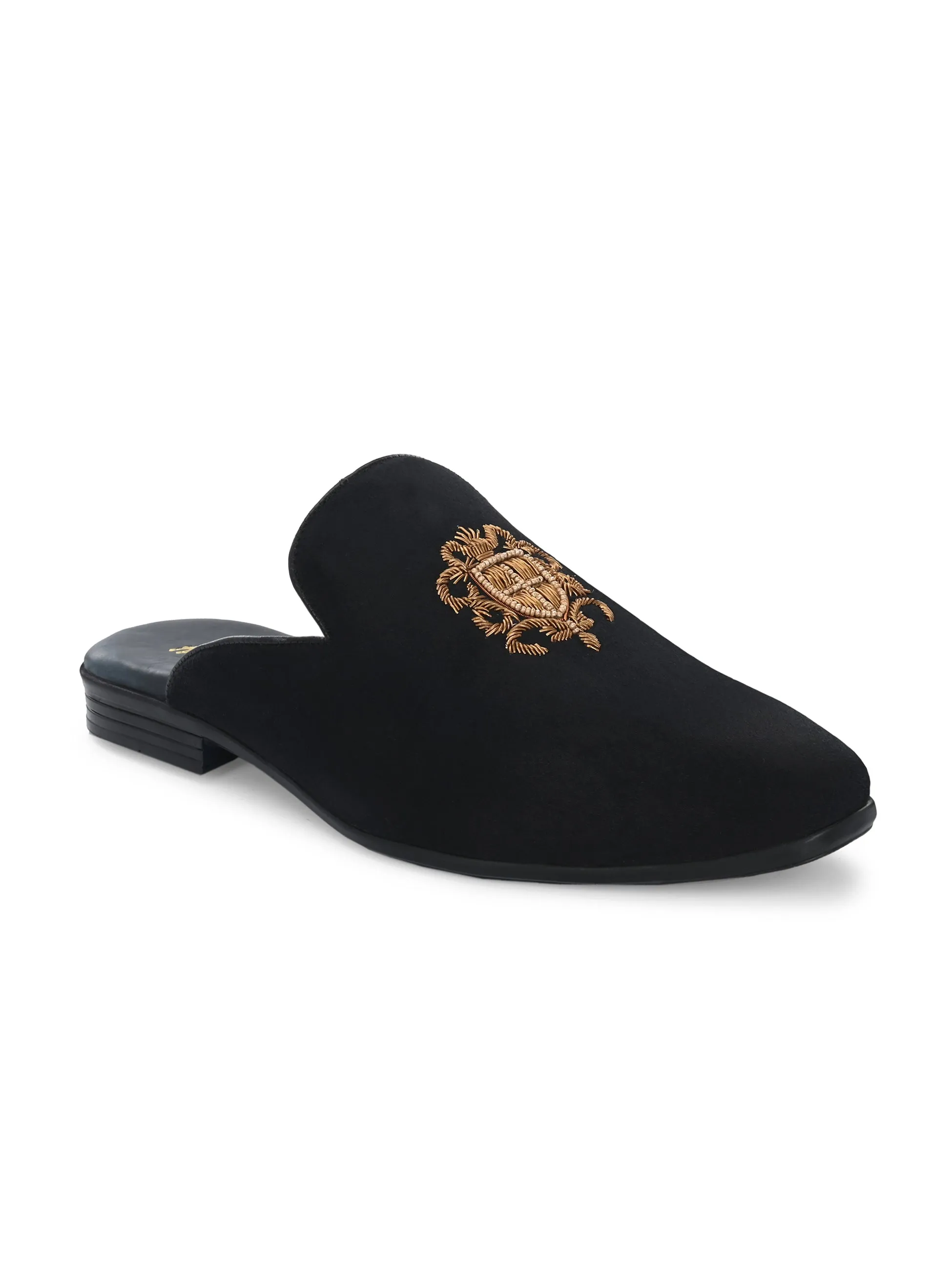 Hitz Men's Black Velvet Mule Shoes