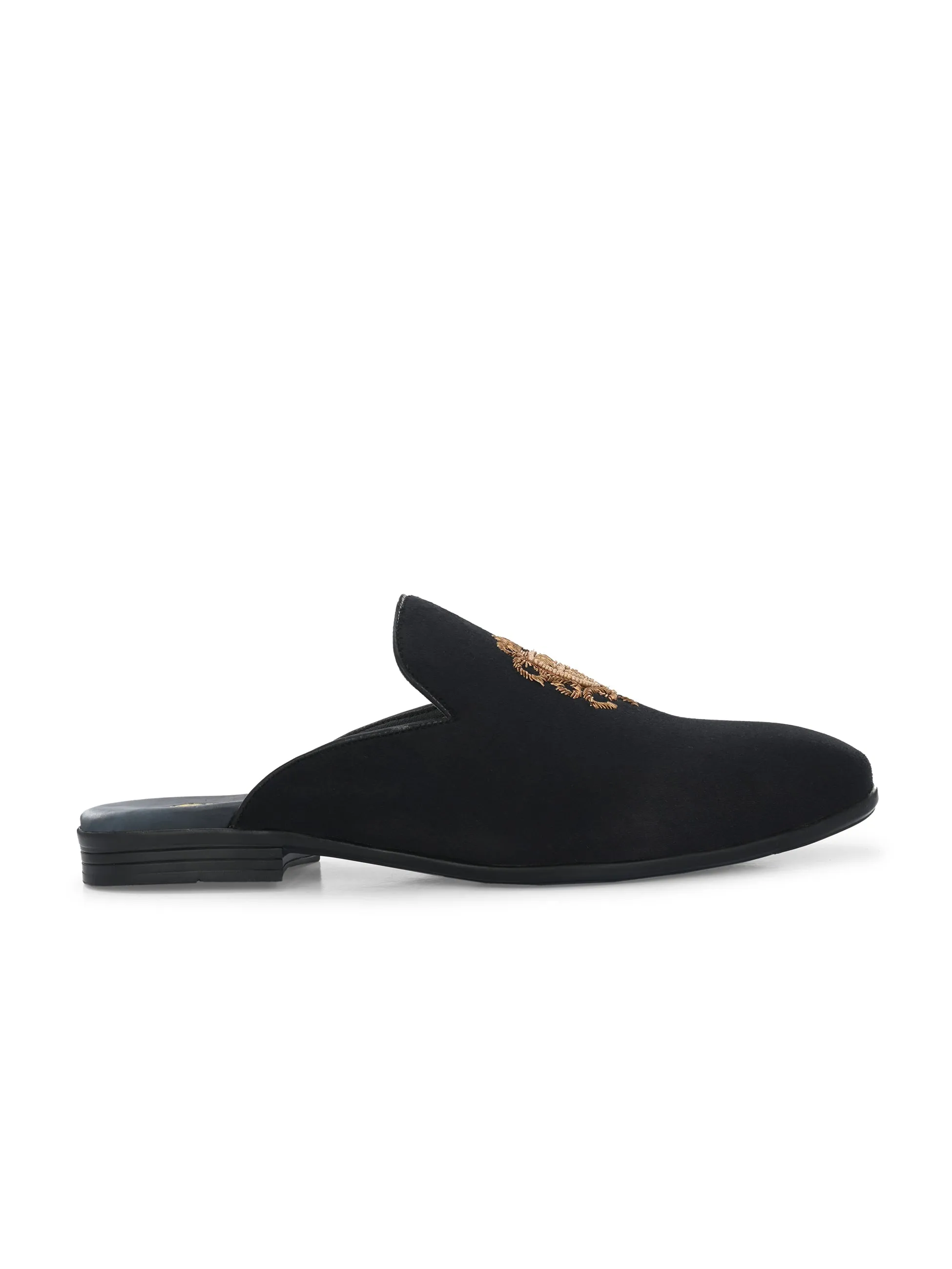 Hitz Men's Black Velvet Mule Shoes