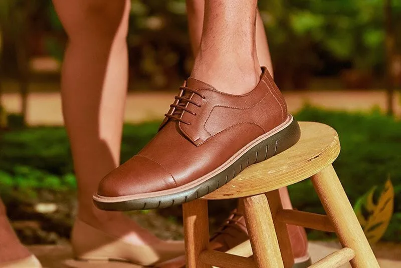 'Jack' men's wide-fit EEE vegan-leather shoe by Ahimsa - cognac
