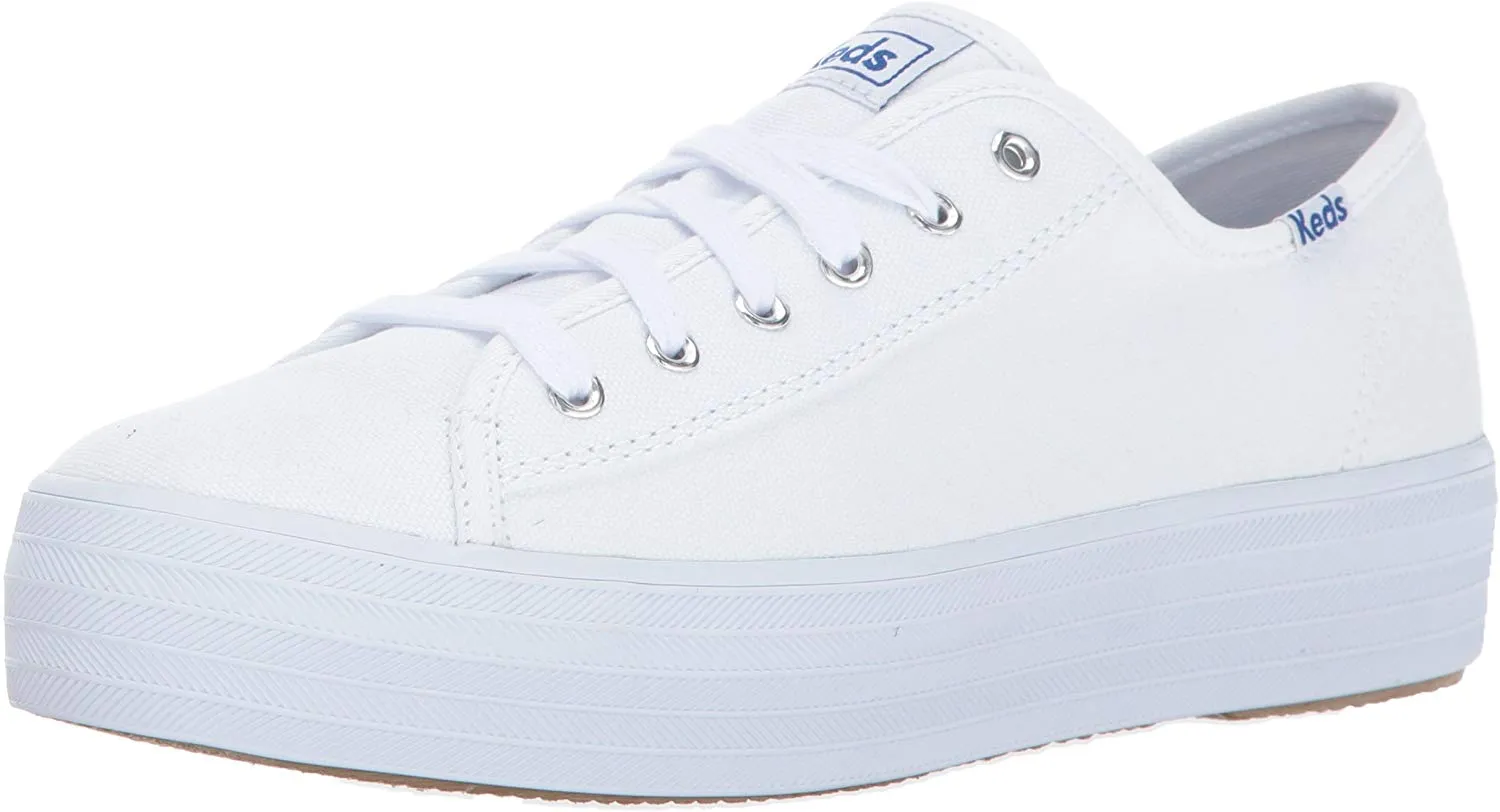 Keds Triple Kick Canvas Fashion Sneaker White Platform Lace Up Tennis Shoes