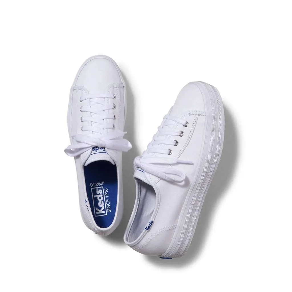 Keds Triple Kick Canvas Fashion Sneaker White Platform Lace Up Tennis Shoes