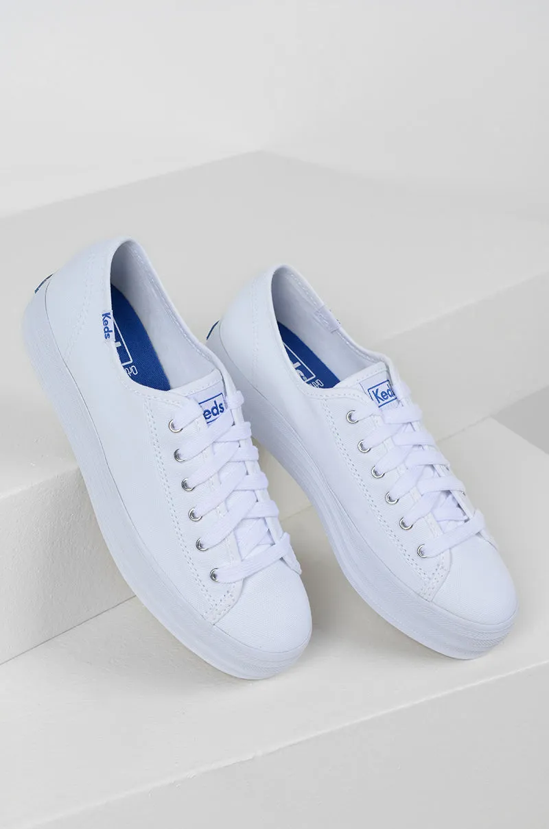 Keds Triple Kick Canvas Fashion Sneaker White Platform Lace Up Tennis Shoes