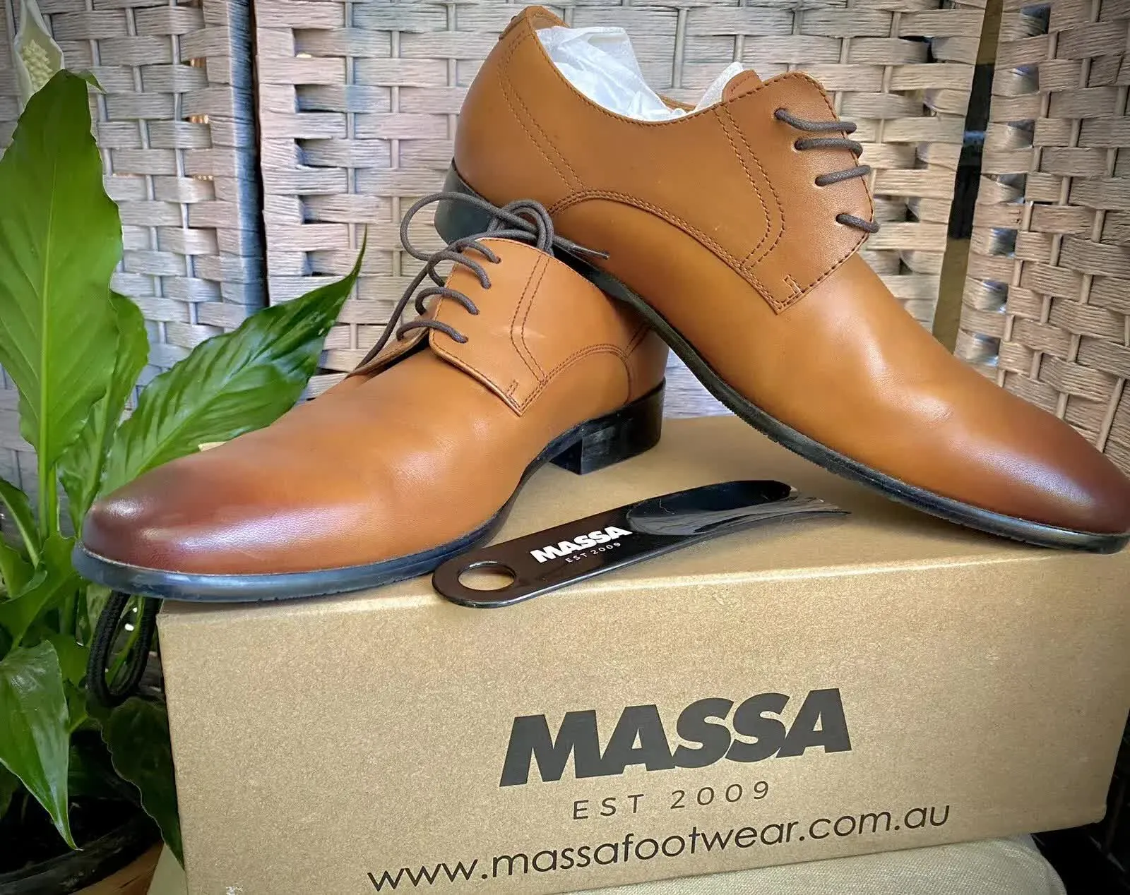 Massa Ascoli Leather Derby Dress Lace Up Shoes Wedding Business Formal in Tan - UK 9