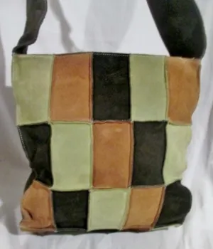 ME TOO PATCHWORK Suede Leather hobo shoulder bag BROWN GREEN crossbody hippie sling