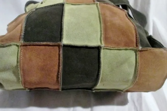 ME TOO PATCHWORK Suede Leather hobo shoulder bag BROWN GREEN crossbody hippie sling