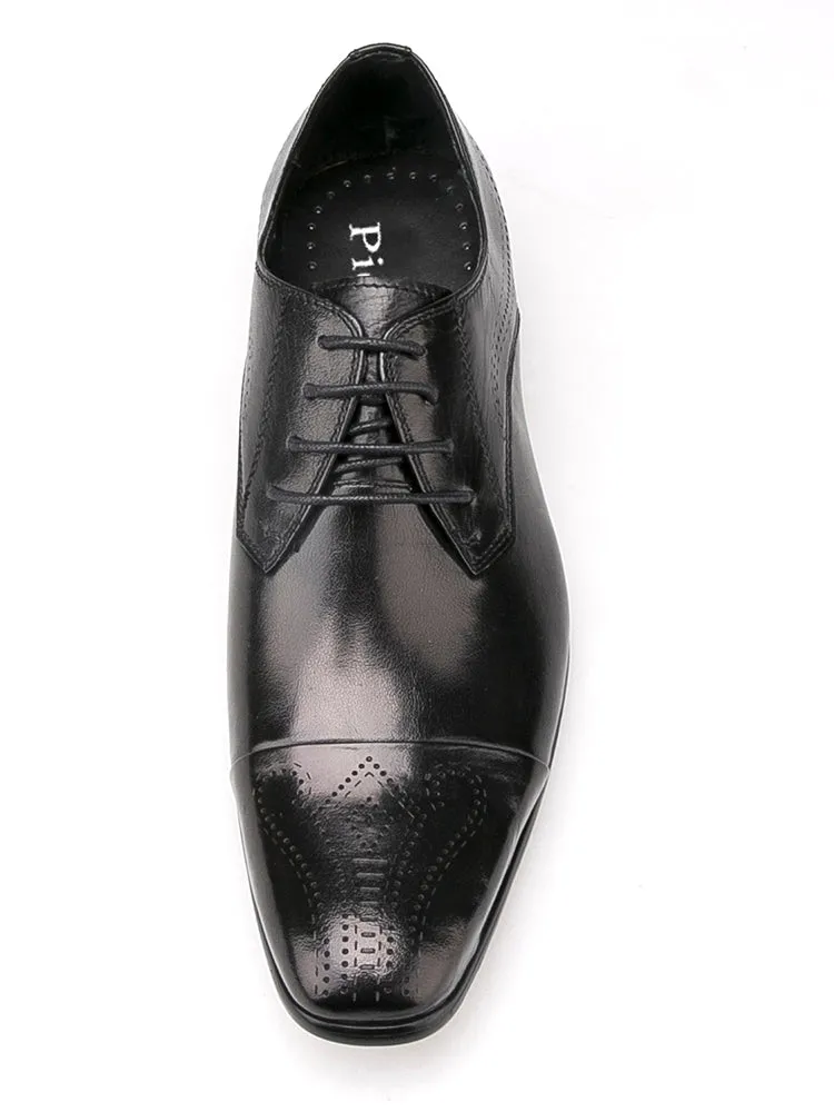 New British style brogue carved men's formal cowhide leather shoes wedding party simple lace-up derby shoes