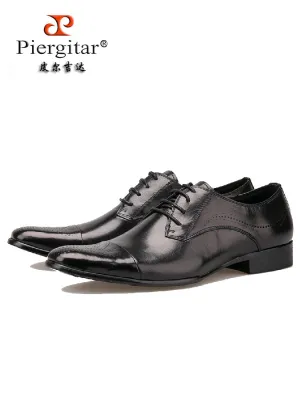 New British style brogue carved men's formal cowhide leather shoes wedding party simple lace-up derby shoes