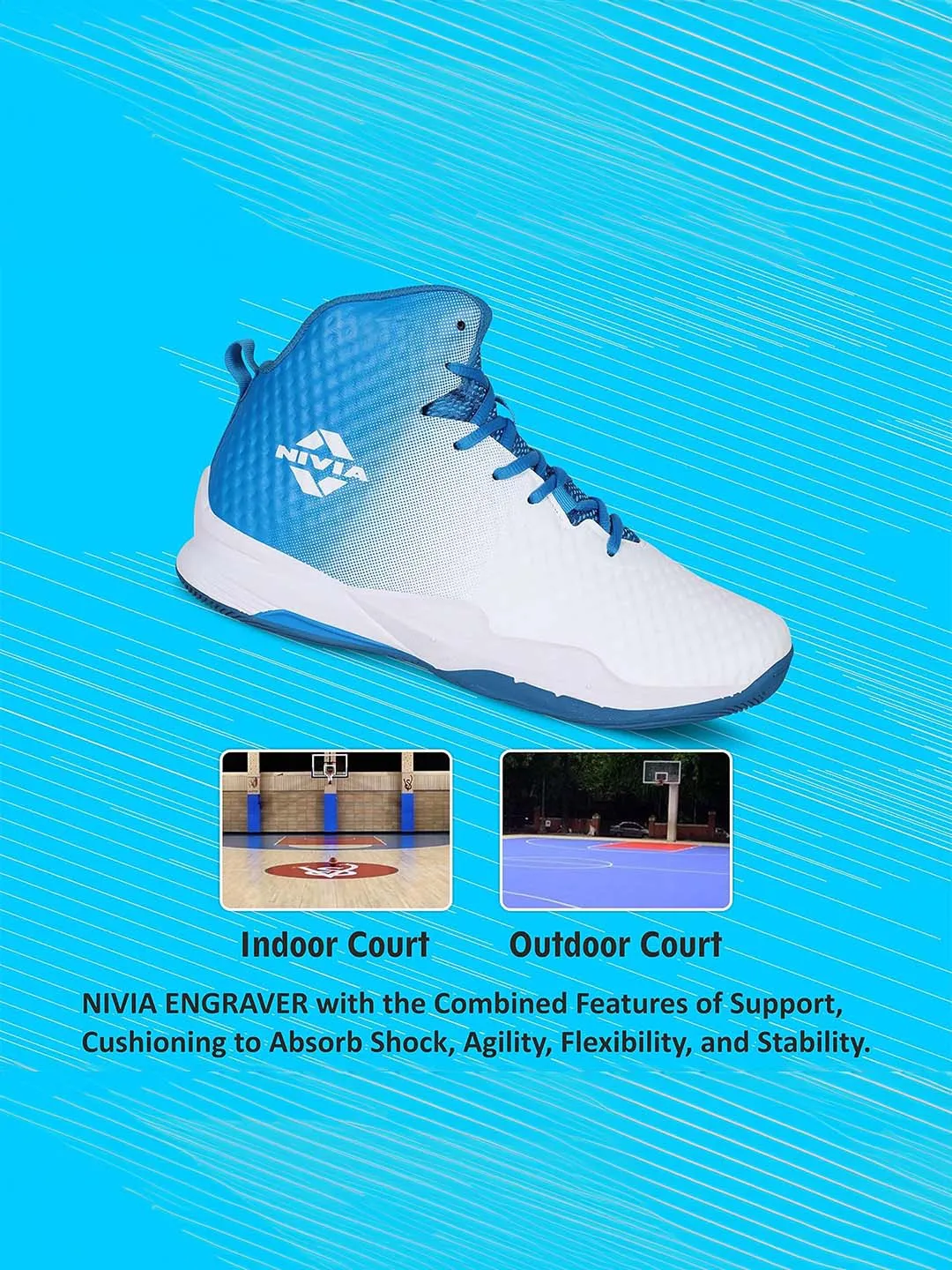 Nivia Engraver Basketball, Shoes For Men With Breathable Mesh Stitched For Better Fit And Smooth, Comfortable Shoes, (White/Sky Blue)