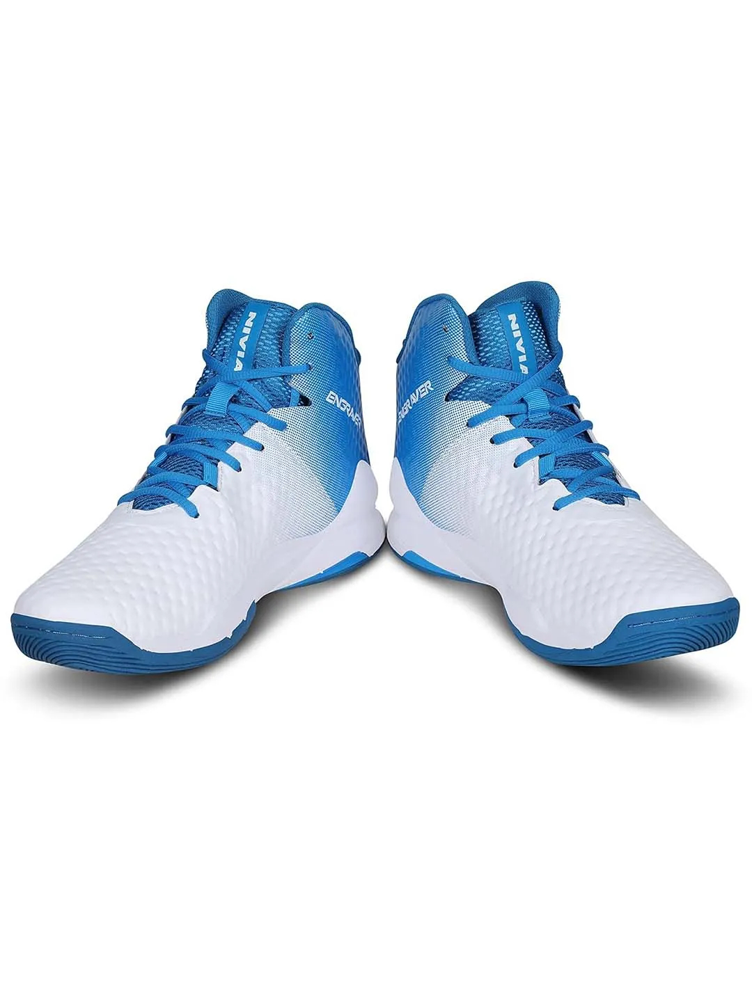 Nivia Engraver Basketball, Shoes For Men With Breathable Mesh Stitched For Better Fit And Smooth, Comfortable Shoes, (White/Sky Blue)
