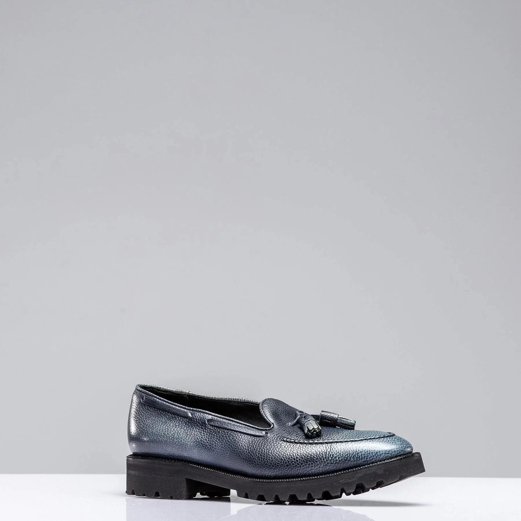 Norman Vilalta Pebble Grain Derby Loafer in Blue