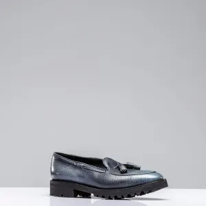 Norman Vilalta Pebble Grain Derby Loafer in Blue