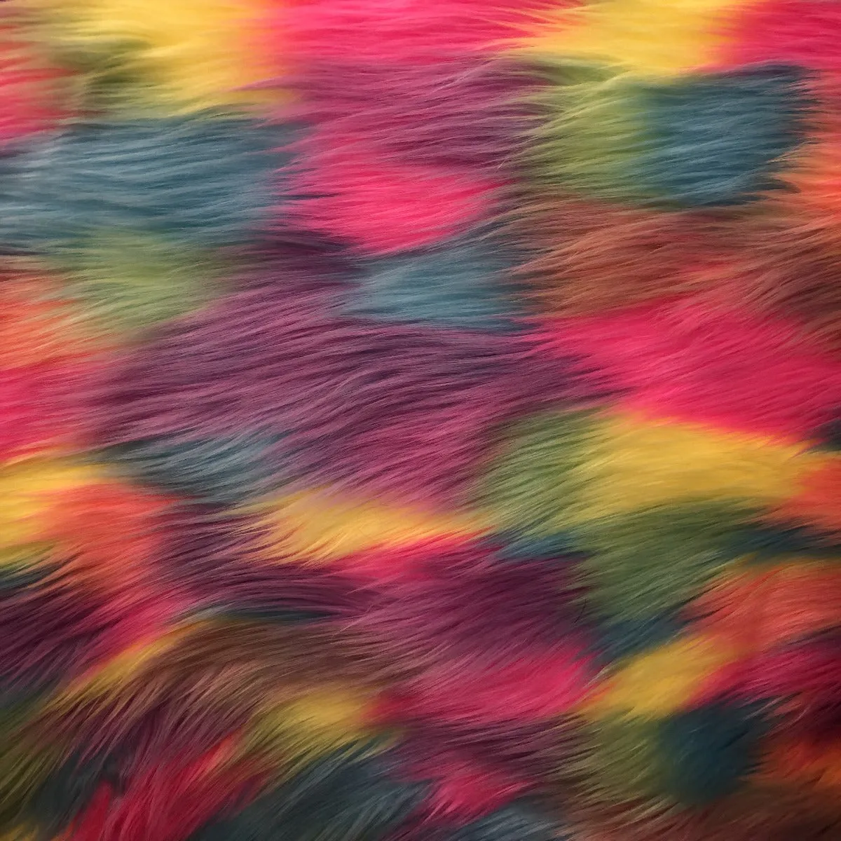 Pastel Rainbow Patchwork Faux Fur Fabric