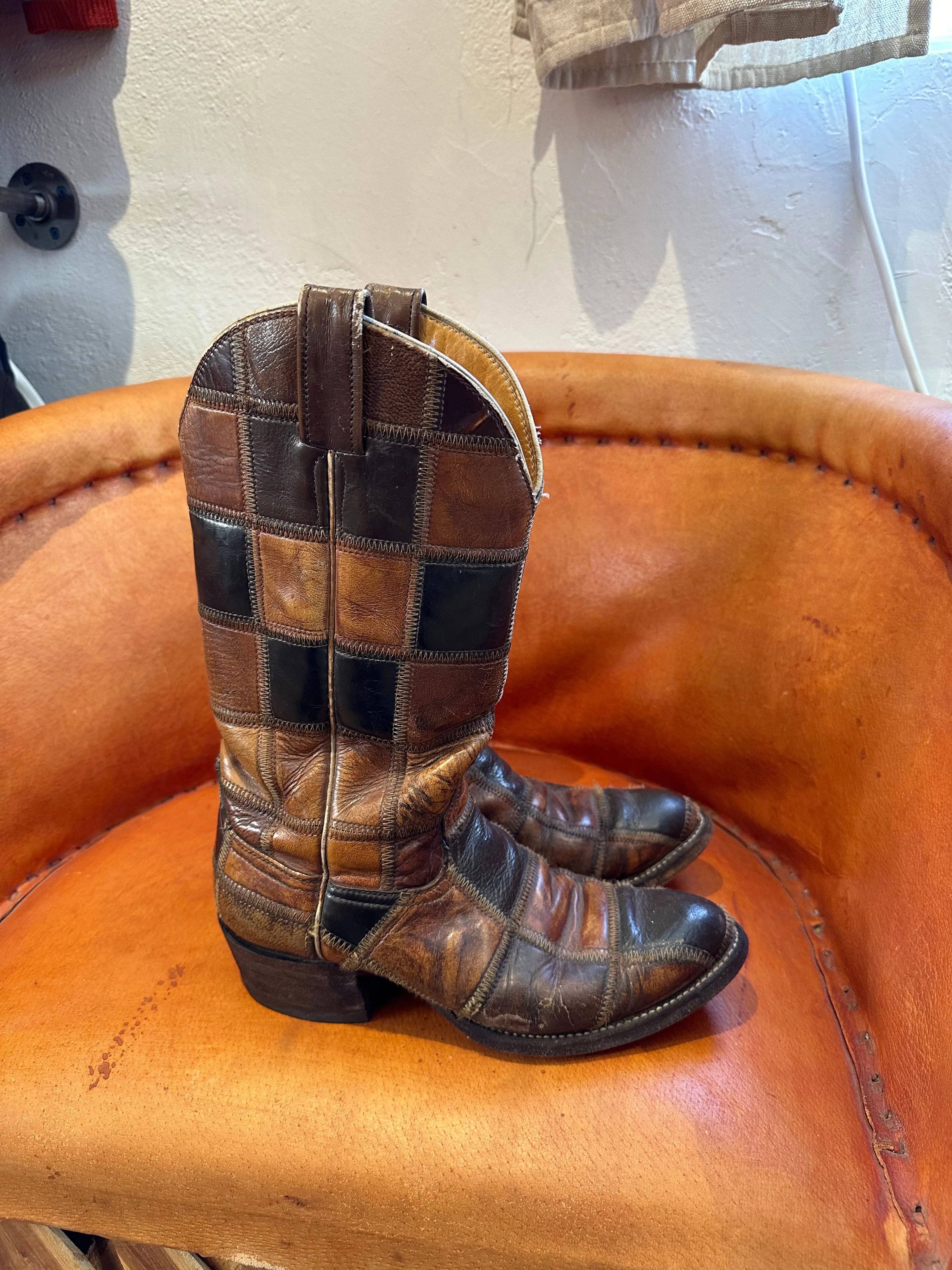Patchwork Leather Cowboy Boots - 9