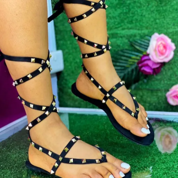 Purpdrank - Black Sexy Street Rivets Patchwork Opend Out Door Shoes